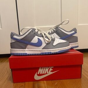 Nike Dunks White and Gray Sneakers with Blue Accents